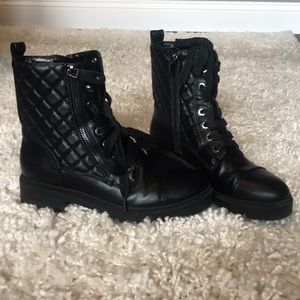 Nine West black quilted combat boots